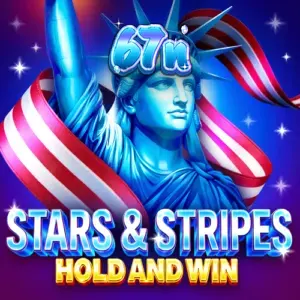 Interface do jogo Stars & Stripes Hold and Win com elementos patrióticos e símbolos de moedas.